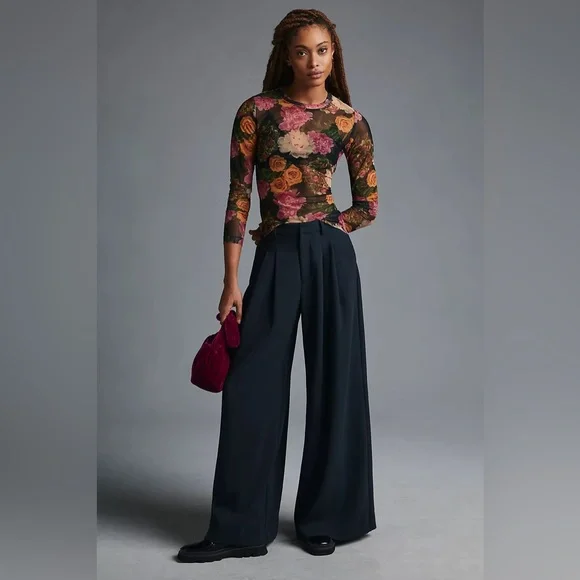 Anthropologie Porridge Kona Mock Neck Floral Mesh Long Sleeve Shirt Size Medium - Picture 3 of 12